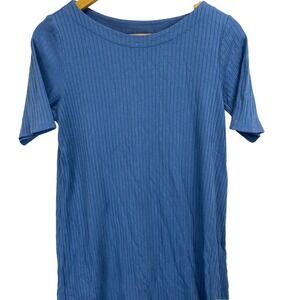 JJill Wearever Collection Ribbed Knit Boat Neck Tunic Dress Blue Size Small